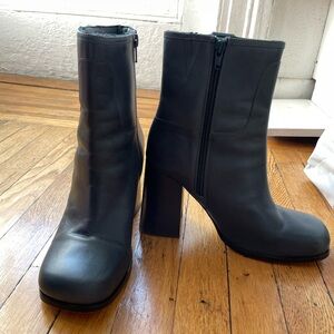 Free People Blue Leather Block Heel Ankle Boots